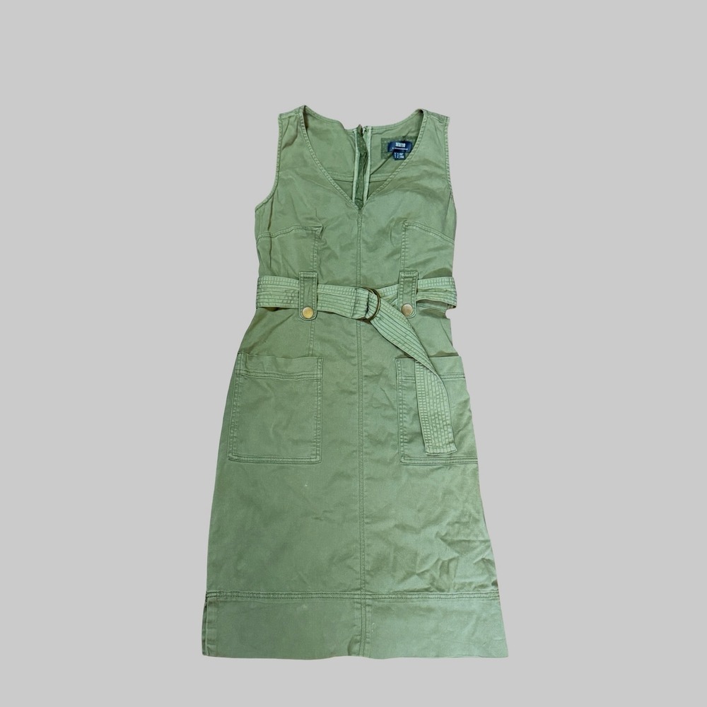 Maeve Anthropologie Olive Army Green Utility Belted Midi Dress Sleeveless‎ 0